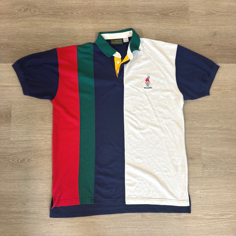 Vtg Avon Olympic Games Collection Polo Shirt Mens Large Multi Color Atlanta 1996